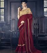 Maroon embroidered chiffon saree with blouse
