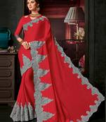 Red embroidered georgette saree with blouse