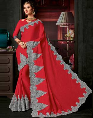 Red embroidered georgette saree with blouse 2