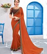 Orange embroidered georgette saree with blouse