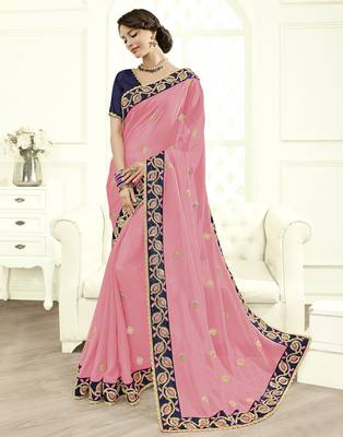 Pink embroidered georgette saree with blouse 2