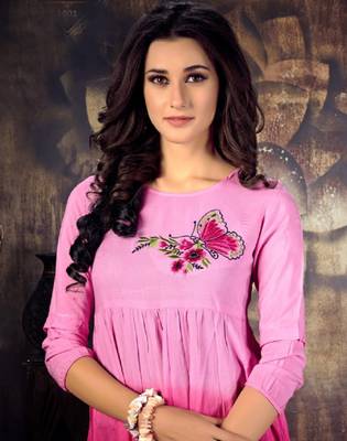 Pink embroidered rayon kurti 3