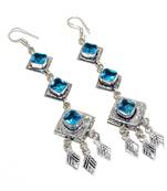 Blue Topaz Gemstone Ethnic  Silver Jewelry Earring 2.56"