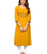 Yellow embroidered rayon kurti