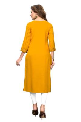 Yellow embroidered rayon kurti 2
