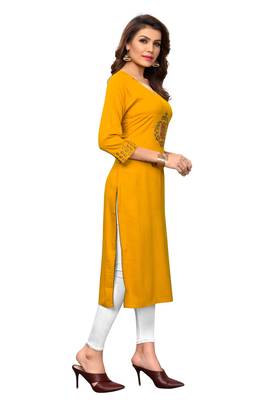 Yellow embroidered rayon kurti 3