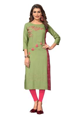Light-green embroidered rayon kurti 1