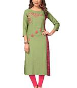 Light-green embroidered rayon kurti