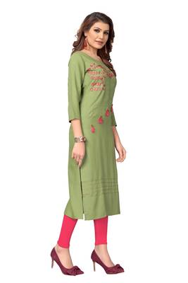 Light-green embroidered rayon kurti 3