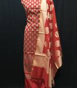 red woven banarasi cotton unstitched salwar with dupatta