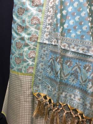 blue woven banarasi cotton unstitched salwar with dupatta 3