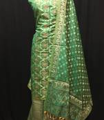 green woven banarasi cotton unstitched salwar with dupatta