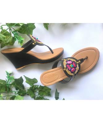Gold Rivet Black Wedges 1