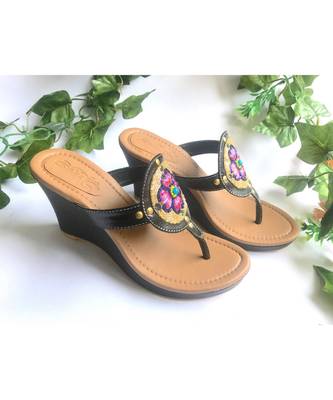 Gold Rivet Black Wedges 2