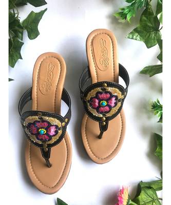Gold Rivet Black Wedges 3
