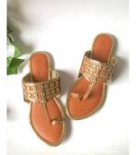 Tan Gold Filigree Kolhapuri Flats