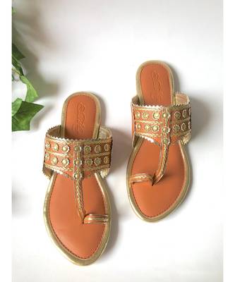 Tan Gold Filigree Kolhapuri Flats 2