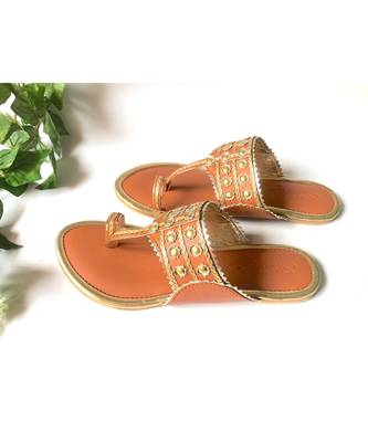 Tan Gold Filigree Kolhapuri Flats 3