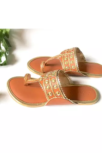 Tan Gold Filigree Kolhapuri Flats