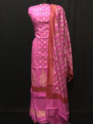 pink woven dupion silk unstitched salwar with dupatta 1