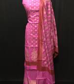 pink woven dupion silk unstitched salwar with dupatta