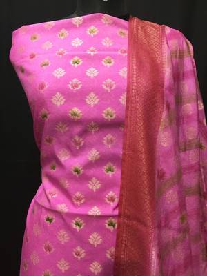 pink woven dupion silk unstitched salwar with dupatta 2