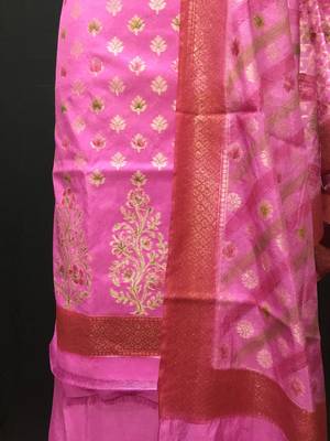 pink woven dupion silk unstitched salwar with dupatta 3