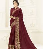 Maroon embroidered chiffon saree with blouse