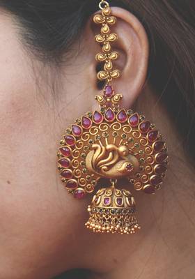 Ruby Red Temple Work Earrings 1