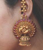 Ruby Red Temple Work Earrings