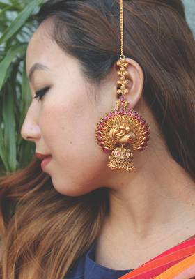 Ruby Red Temple Work Earrings 2