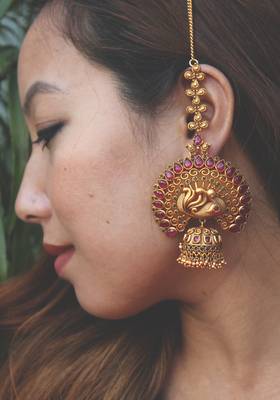 Ruby Red Temple Work Earrings 3