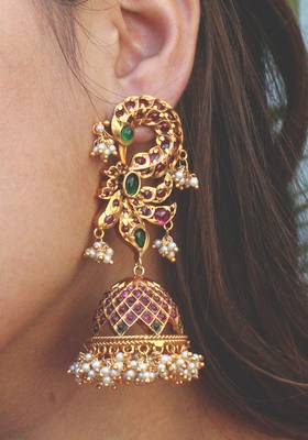 Red And Green Kemp Work Jhumka 1