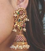 Red And Green Kemp Work Jhumka