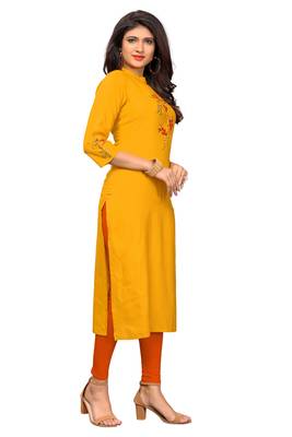 Yellow plain rayon kurti 3