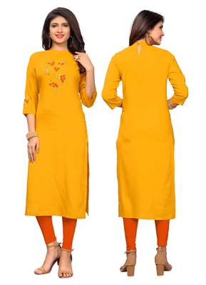 Yellow plain rayon kurti 5