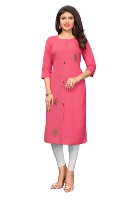 Pink plain cotton kurti 1