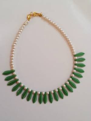 White & Green Beaded Necklace for kids 1