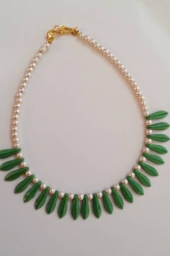 White & Green Beaded Necklace for kids