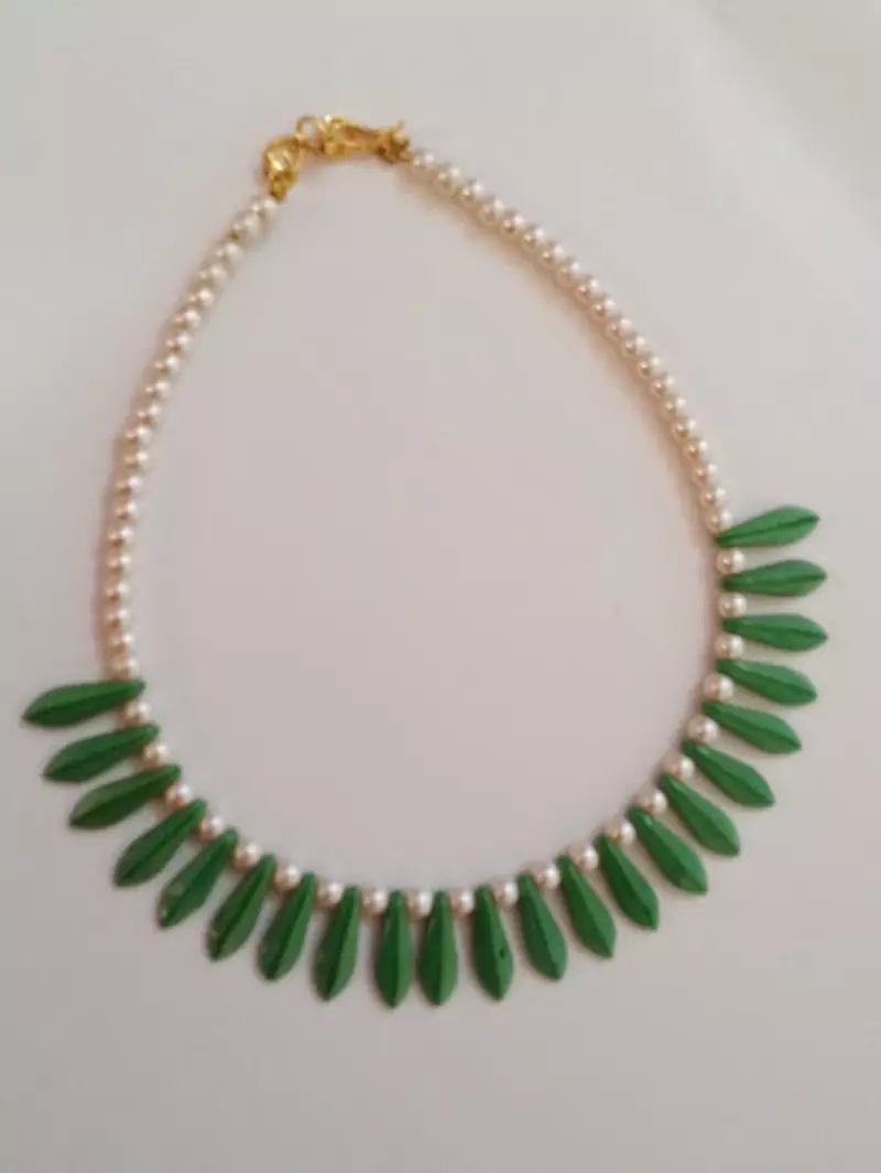 White & Green Beaded Necklace for kids