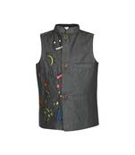 Musical Instrument Embroidered Denim Nehru Jacket