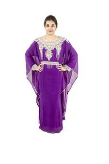Purple embroidered georgette islamic-kaftans