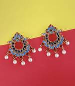 JewelMaze Gold Plated Blue Meenakari Earrings 