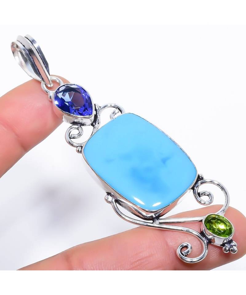 Santa Rosa Turquoise  Silver Jewelry Pendant 3.5"