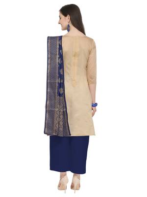 Beige Silk blend Jacquard Work Unstitched Dress Material For Women's 3