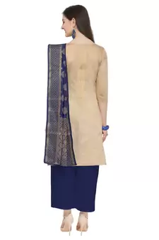 Beige Silk blend Jacquard Work Unstitched Dress Material For Women's