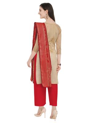 Beige Silk blend Jacquard Work Unstitched Dress Material For Women's 3