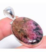 Magnetite Rhodonite Gemstone  Silver Jewelry Pendant 1.9"