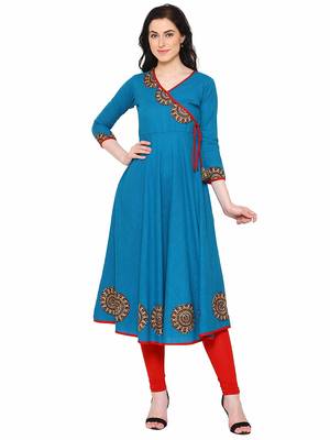 Turquoise plain cotton kurti 1