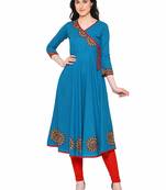 Turquoise plain cotton kurti